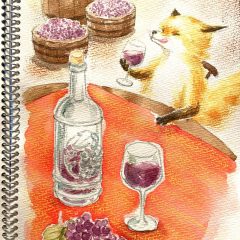 山ぶどうで作ったワインを飲む狐