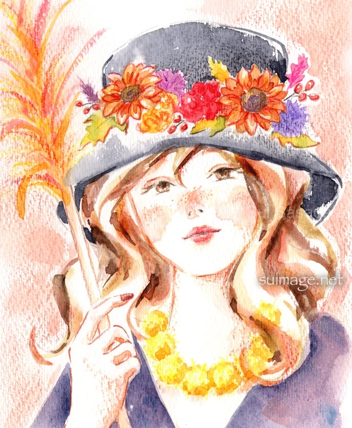 秋の花の帽子