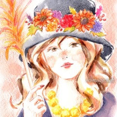 秋の花の帽子